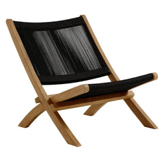 Vienna Natural/Black Outdoor Patio Teak and Rope Folding Accent Lounge Chair - Ornate Home
