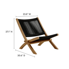 Vienna Natural/Black Outdoor Patio Teak and Rope Folding Accent Lounge Chair - Ornate Home