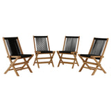 Vienna Natural/Black Outdoor Patio Teak and Rope Folding Chairs (Set of 4) - Ornate Home