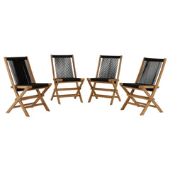 Vienna Natural/Black Outdoor Patio Teak and Rope Folding Chairs (Set of 4) - Ornate Home