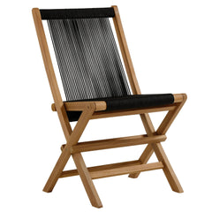 Vienna Natural/Black Outdoor Patio Teak and Rope Folding Chairs (Set of 4) - Ornate Home