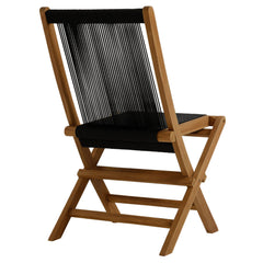 Vienna Natural/Black Outdoor Patio Teak and Rope Folding Chairs (Set of 4) - Ornate Home