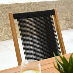 Vienna Natural/Black Outdoor Patio Teak and Rope Folding Chairs (Set of 4) - Ornate Home