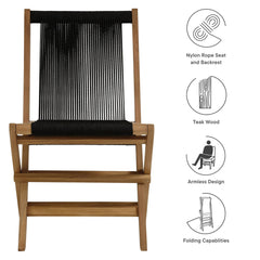 Vienna Natural/Black Outdoor Patio Teak and Rope Folding Chairs (Set of 4) - Ornate Home