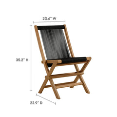 Vienna Natural/Black Outdoor Patio Teak and Rope Folding Chairs (Set of 4) - Ornate Home