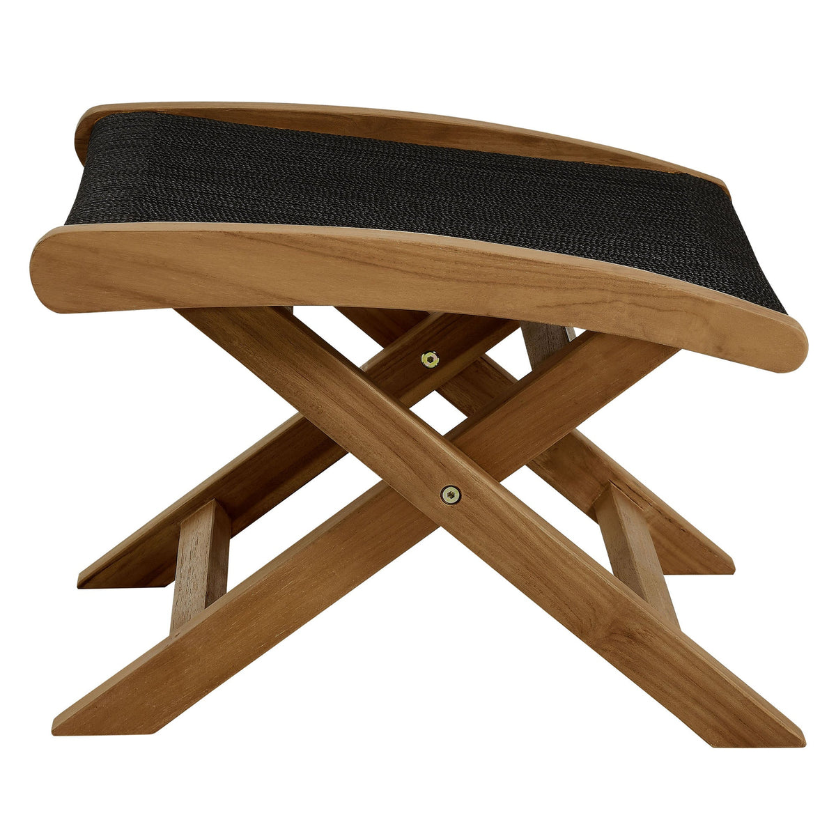 Vienna Natural/Black Outdoor Patio Teak and Rope Folding Ottoman - Ornate Home