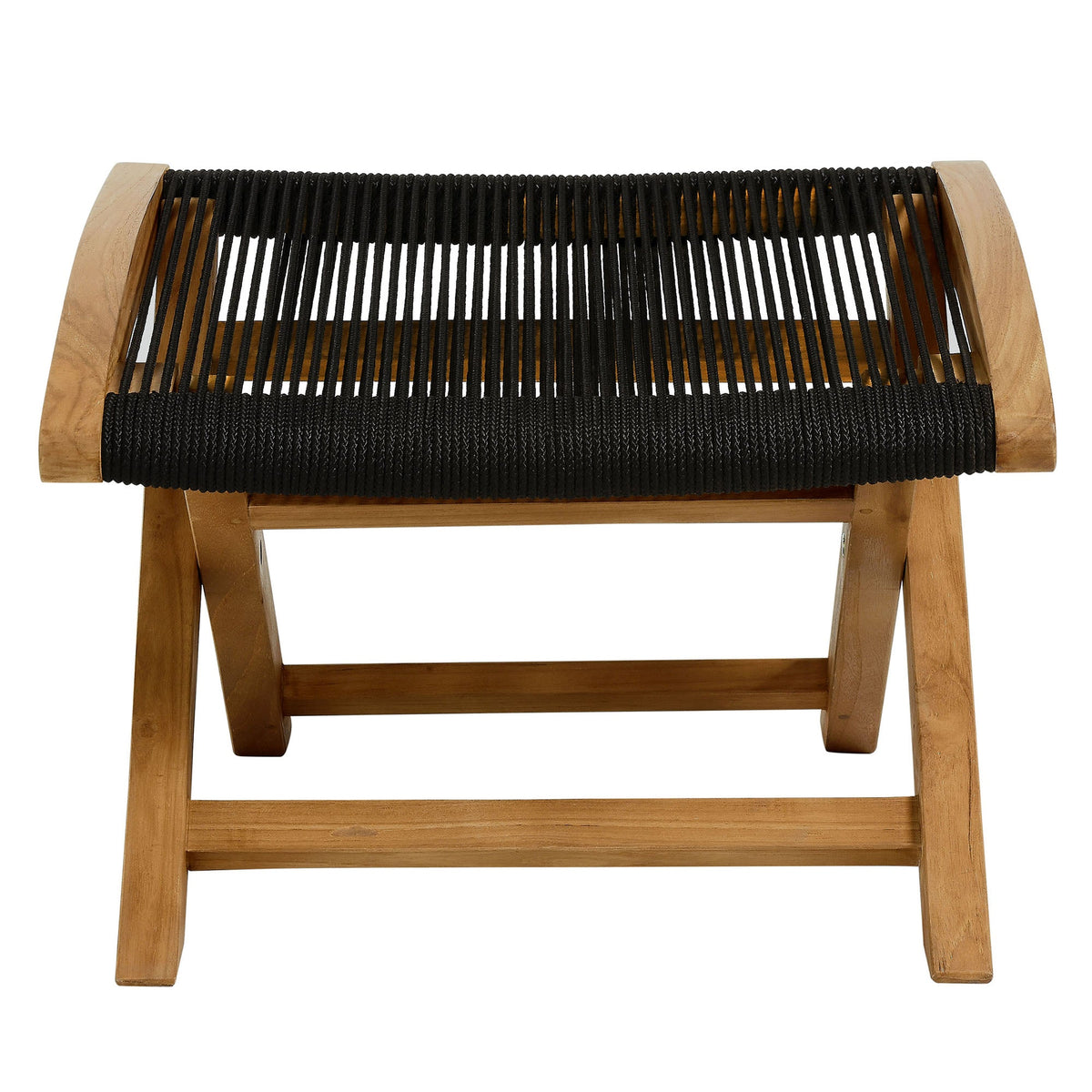 Vienna Natural/Black Outdoor Patio Teak and Rope Folding Ottoman - Ornate Home