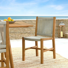 Vienna Natural Outdoor Patio Teak and Rope Armless Dining Chairs (Set of 2) - Ornate Home