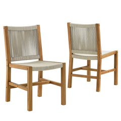 Vienna Natural Outdoor Patio Teak and Rope Armless Dining Chairs (Set of 2) - Ornate Home
