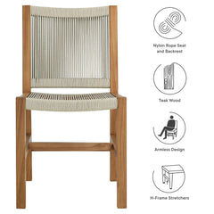 Vienna Natural Outdoor Patio Teak and Rope Armless Dining Chairs (Set of 2) - Ornate Home