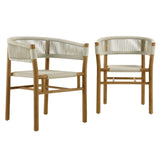 Vienna Natural Outdoor Patio Teak and Rope Curved-Back Dining Armchairs (Set of 2) - Ornate Home