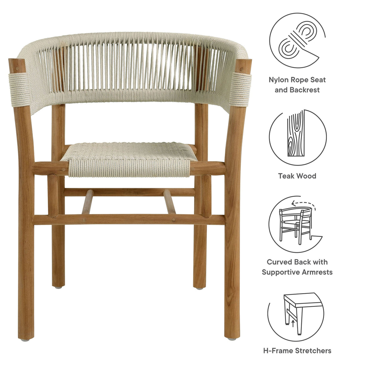Vienna Natural Outdoor Patio Teak and Rope Curved-Back Dining Armchairs (Set of 2) - Ornate Home