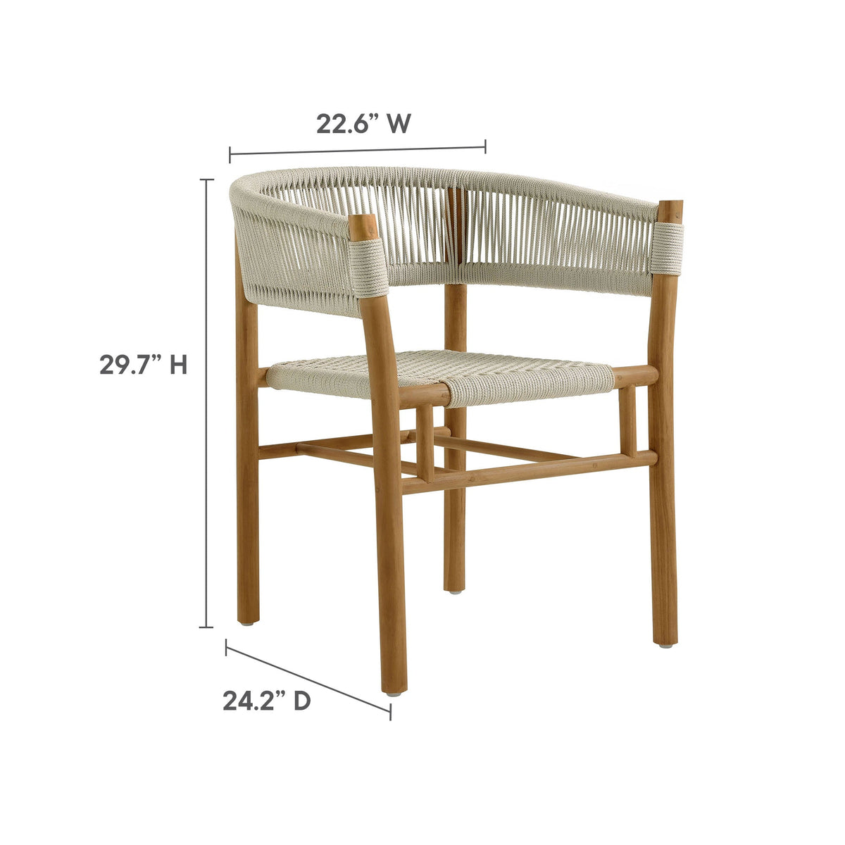 Vienna Natural Outdoor Patio Teak and Rope Curved-Back Dining Armchairs (Set of 2) - Ornate Home