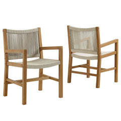 Vienna Natural Outdoor Patio Teak and Rope Dining Armchairs (Set of 2) - Ornate Home