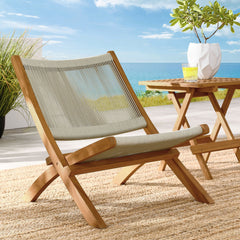 Vienna Natural Outdoor Patio Teak and Rope Folding Accent Lounge Chair - Ornate Home
