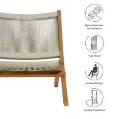 Vienna Natural Outdoor Patio Teak and Rope Folding Accent Lounge Chair - Ornate Home