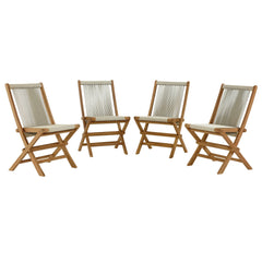 Vienna Natural Outdoor Patio Teak and Rope Folding Chairs (Set of 4) - Ornate Home
