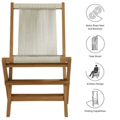 Vienna Natural Outdoor Patio Teak and Rope Folding Chairs (Set of 4) - Ornate Home