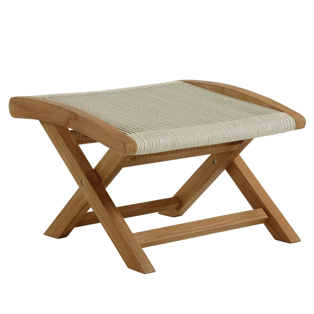 Vienna Natural Outdoor Patio Teak and Rope Folding Ottoman - Ornate Home