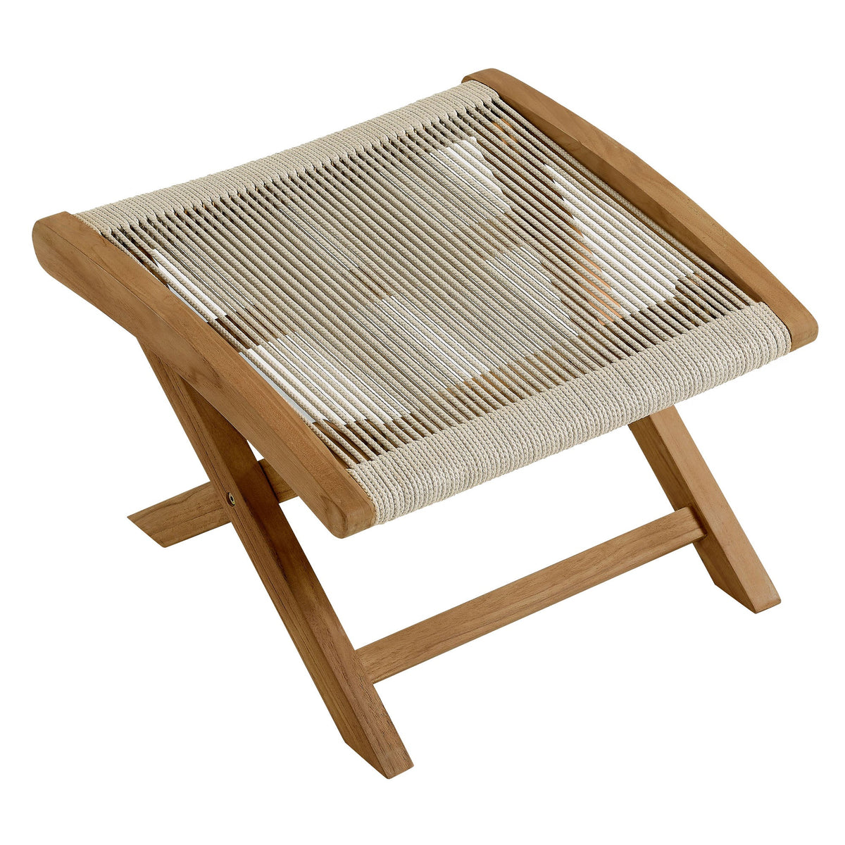 Vienna Natural Outdoor Patio Teak and Rope Folding Ottoman - Ornate Home