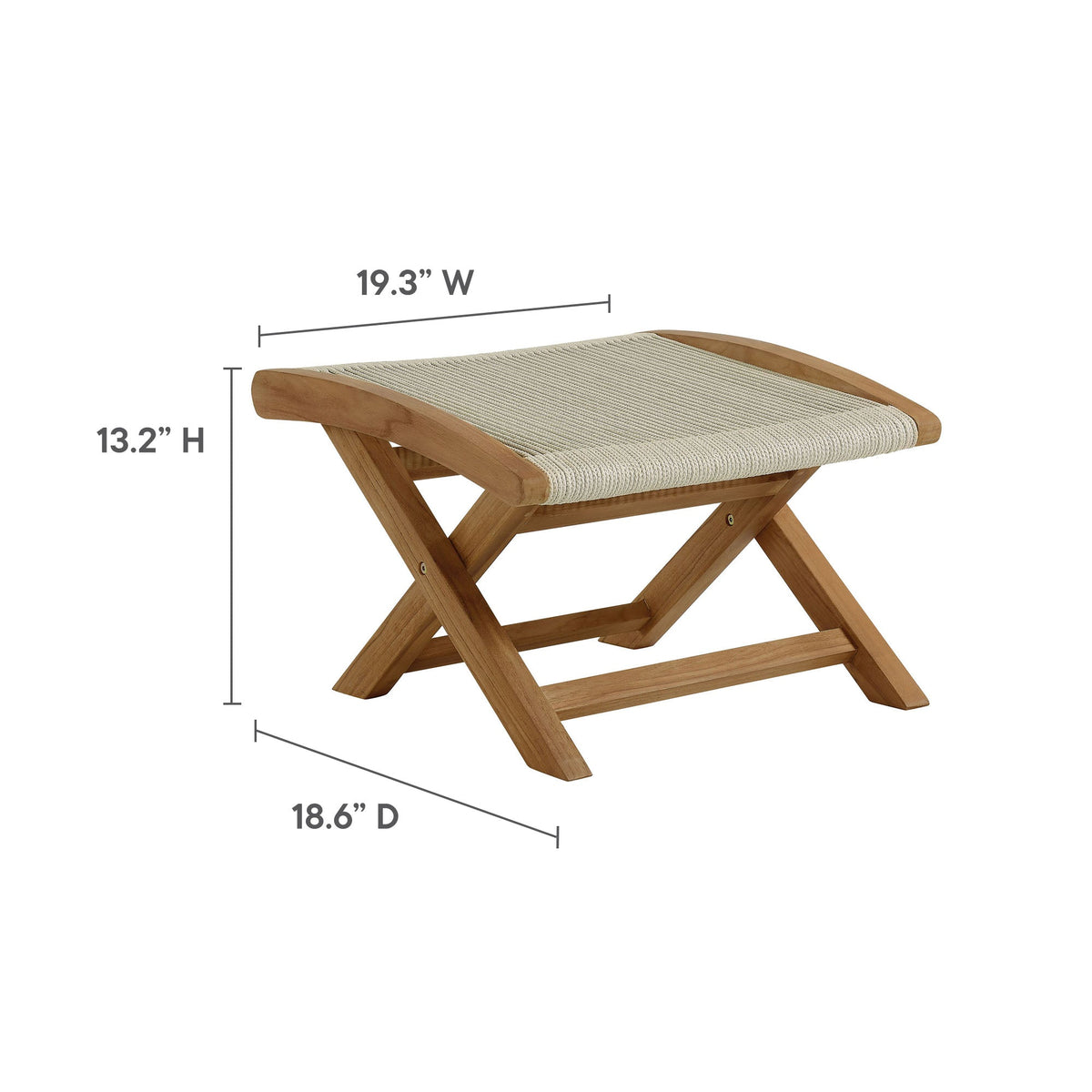 Vienna Natural Outdoor Patio Teak and Rope Folding Ottoman - Ornate Home