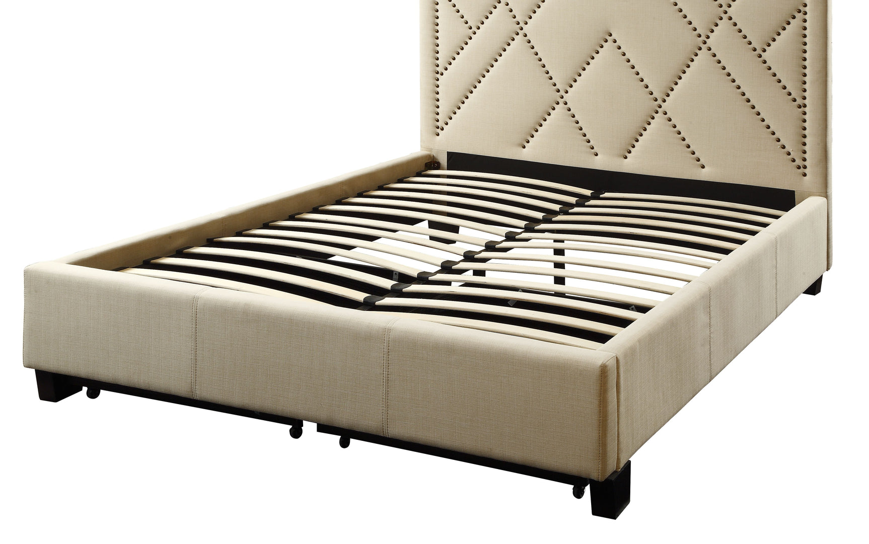 Vienne Nailhead Upholstered Full Platform Storage Bed in Powder - Ornate Home