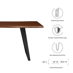Viggo Black/Walnut 60" Live Edge Acacia Wood Acacia Wood Dining Table - Ornate Home
