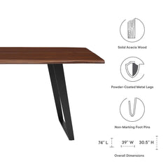 Viggo Black/Walnut 74" Live Edge Acacia Wood Dining Table - Ornate Home