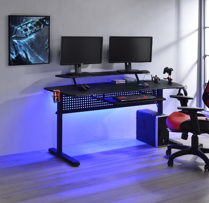 Vildre Black Gaming Desk w/LED & USB Port - Ornate Home