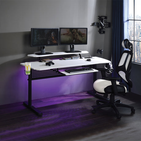 Vildre White Gaming Desk w/LED & USB Port - Ornate Home