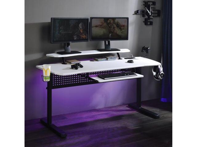Vildre White Gaming Desk w/LED & USB Port - Ornate Home