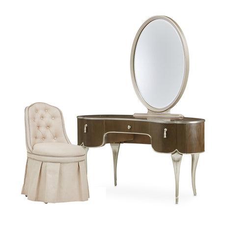 Villa-Cherie Hazelnut/Pearl Vanity Set with Mirror & Chair - Ornate Home
