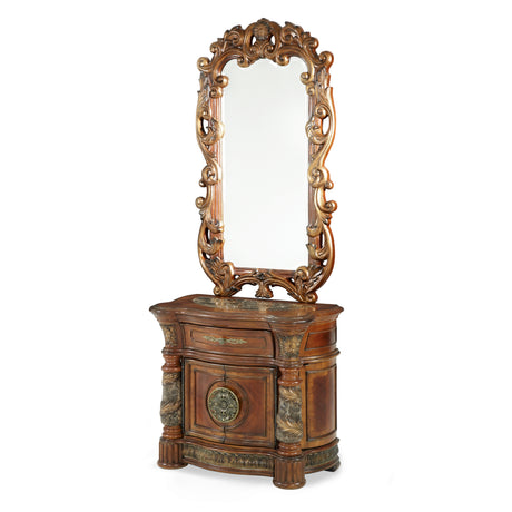 Villa Valencia Classic Chestnut Bedside Chest with Mirror - Ornate Home