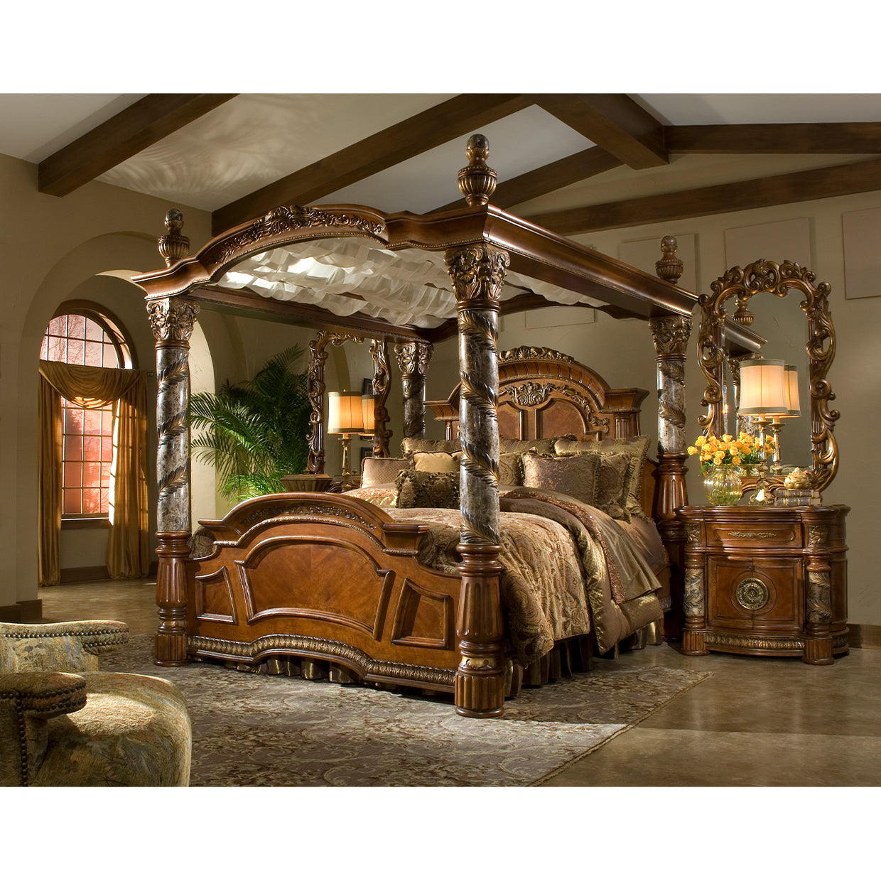 Villa Valencia Classic Chestnut Canopy Bed - Ornate Home