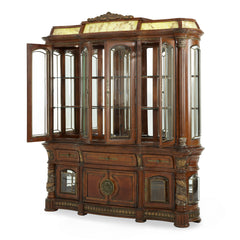 Villa Valencia Classic Chestnut China Buffet with Lighted Top - Ornate Home
