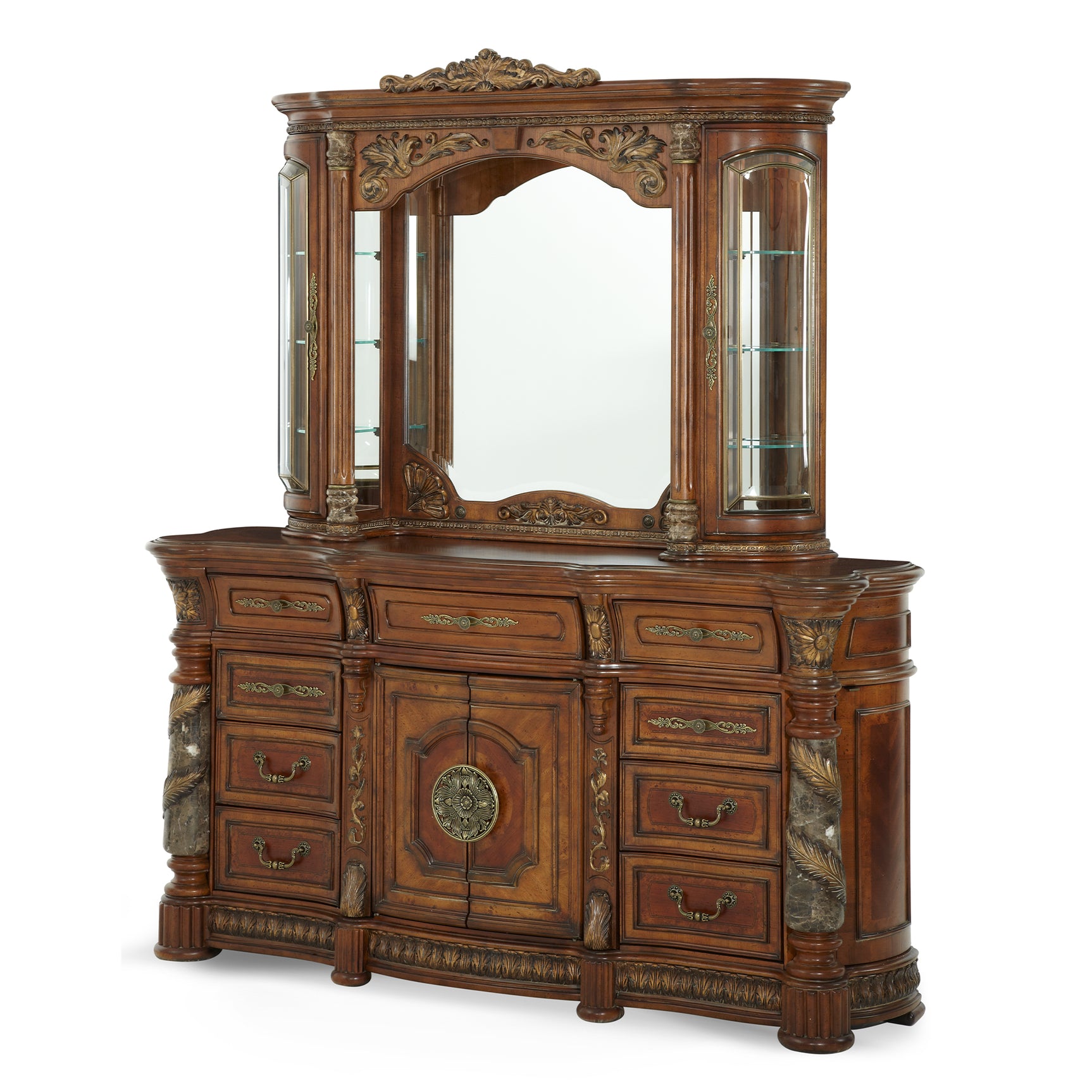 Villa Valencia Classic Chestnut Dresser with Mirror - Ornate Home