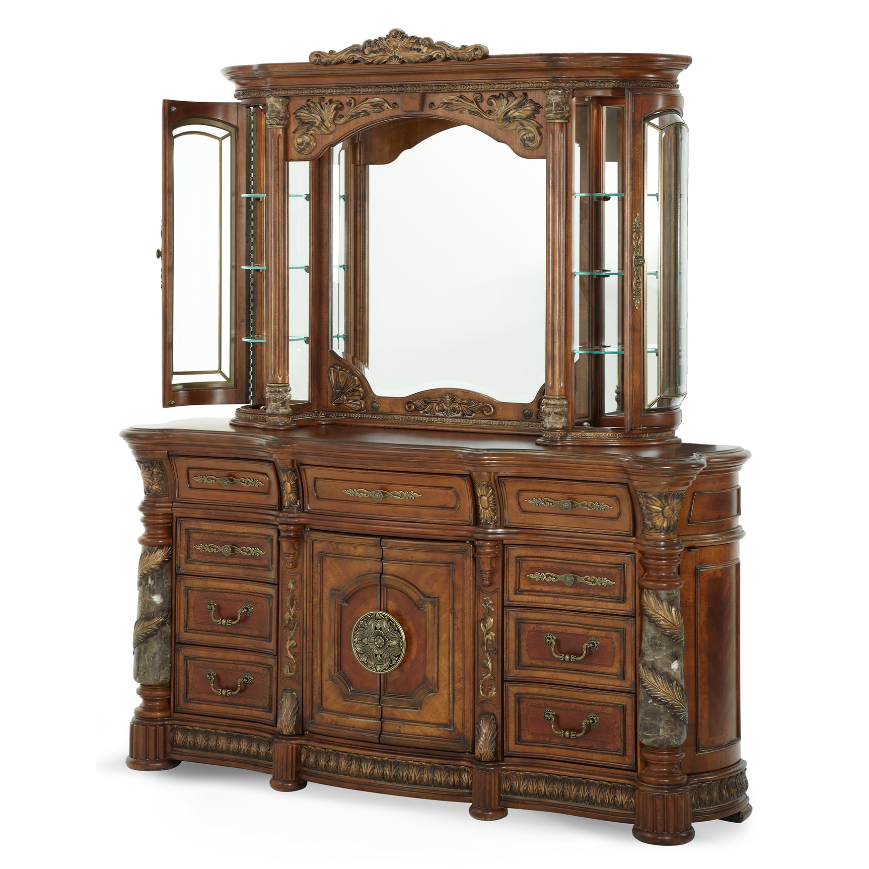 Villa Valencia Classic Chestnut Dresser with Mirror - Ornate Home