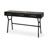 Vince Black/Gold Metal 3 Drawer Office Desk - Ornate Home