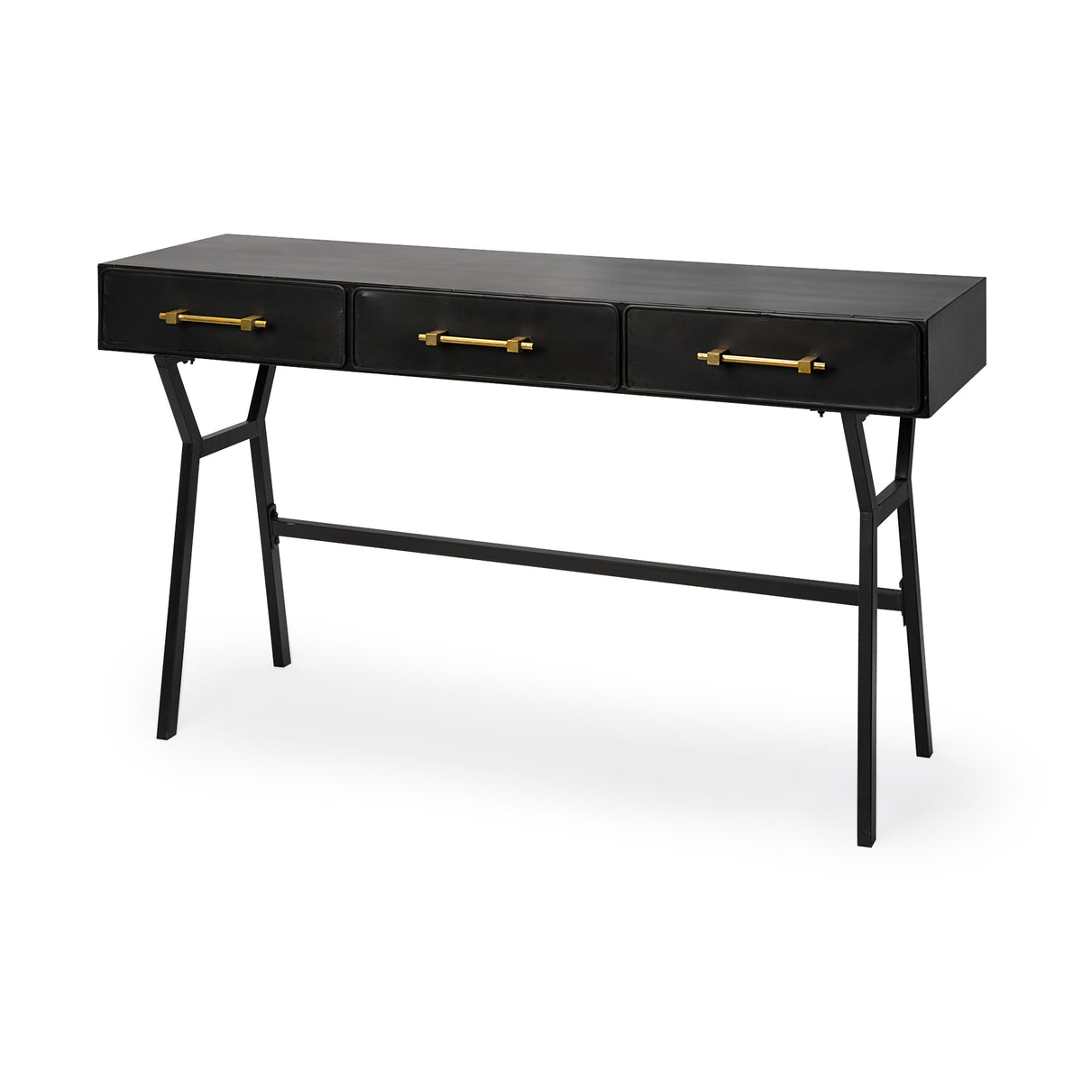 Vince Black/Gold Metal 3 Drawer Office Desk - Ornate Home
