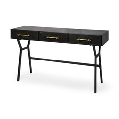 Vince Black/Gold Metal 3 Drawer Office Desk - Ornate Home
