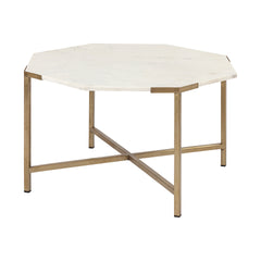 Vincent White/Gold 33" Octagonal Marble Tabletop Coffee Table - Ornate Home