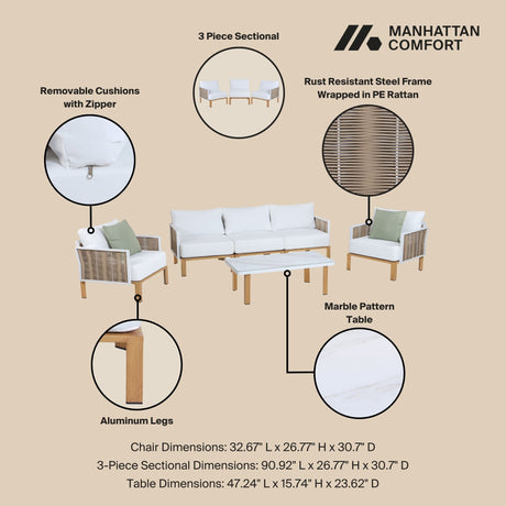 Vine 4-Piece Patio Conversation Set in Cream - Ornate Home