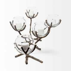 Vine Gold Distressed Metal Creeper Five Candle Table Candle Holder - Ornate Home
