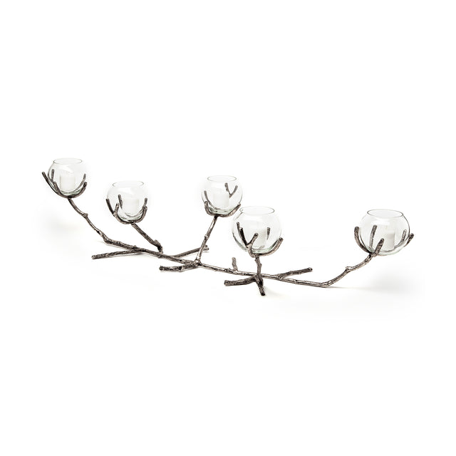 Vine Silver Distressed Metal Creeper Five Candle Table Candle Holder - Ornate Home
