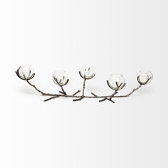 Vine Silver Distressed Metal Creeper Five Candle Table Candle Holder - Ornate Home