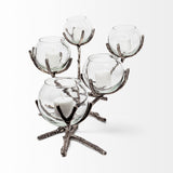 Vine Silver Distressed Metal Creeper Five Candle Table Candle Holder - Ornate Home