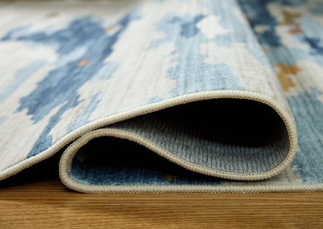Vinlett Cream/Blue/Brown 5' x 7' Washable Rug - Ornate Home