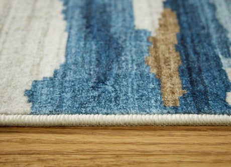 Vinlett Cream/Blue/Brown 5' x 7' Washable Rug - Ornate Home
