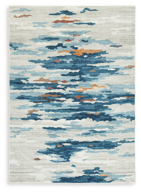Vinlett Cream/Blue/Brown 8' x 10' Washable Rug - Ornate Home