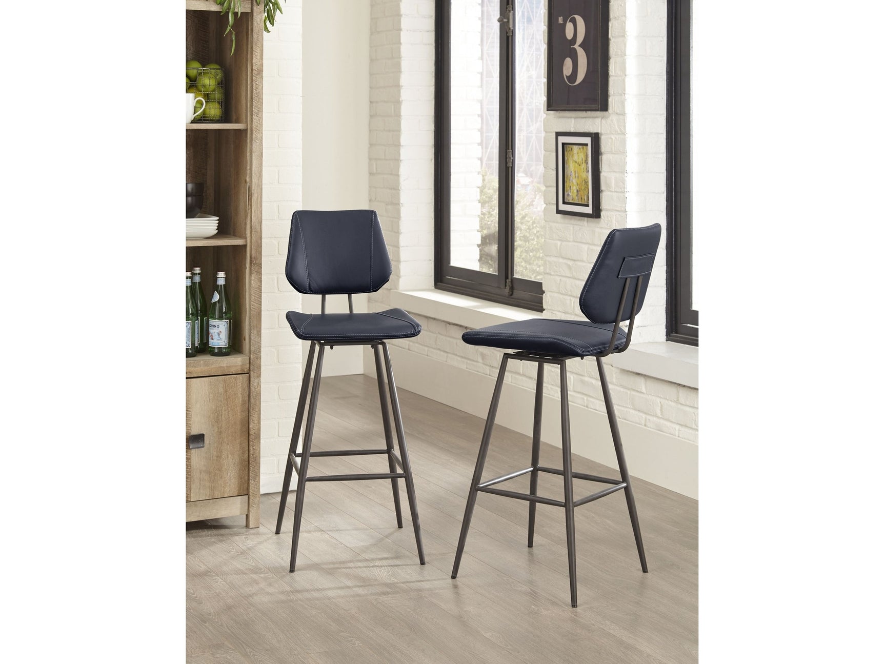 Vinson Modern Swivel Bar Stool in Cobalt (Set of 2) - Ornate Home